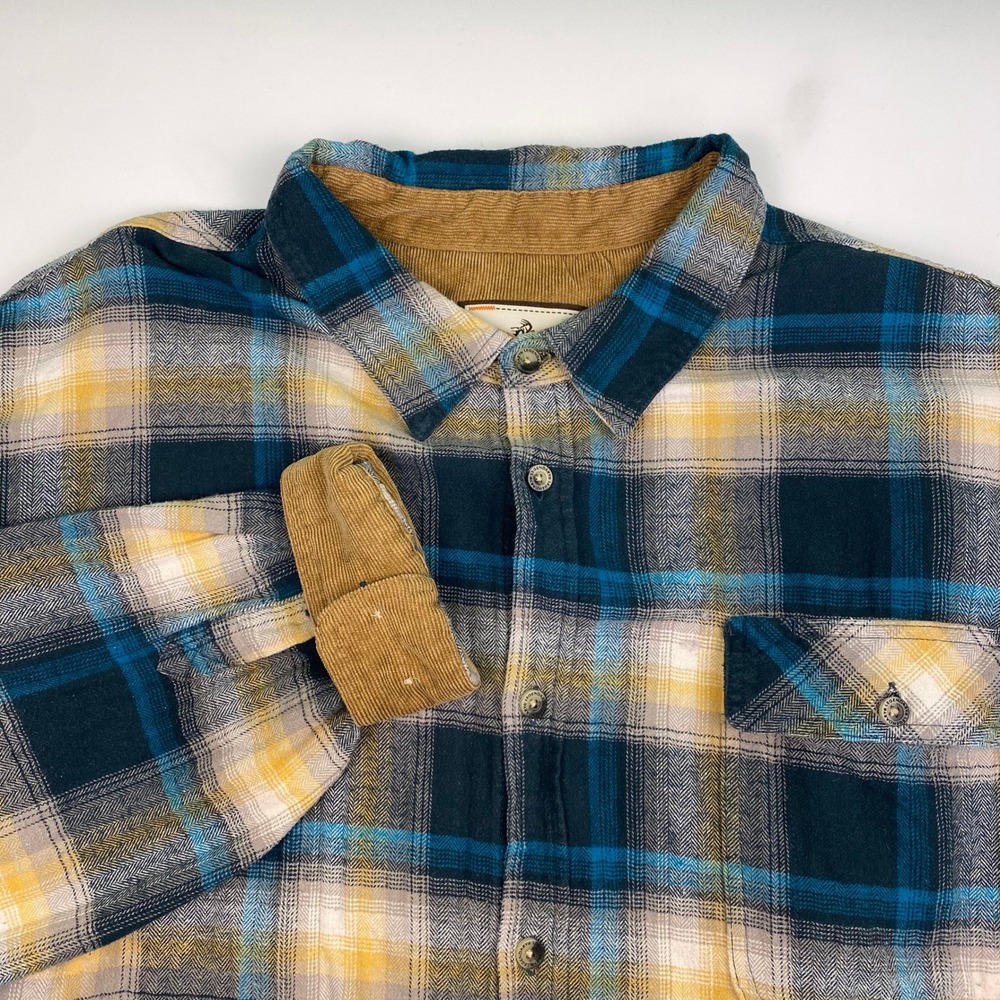 Legendary Whitetails Men's 2XL Buck Camp Plaid Flannel Shirt Teal Blue Yellow